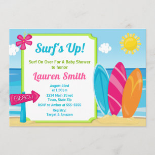 Surf Board Baby shower Uitnodiging Surfer Girl