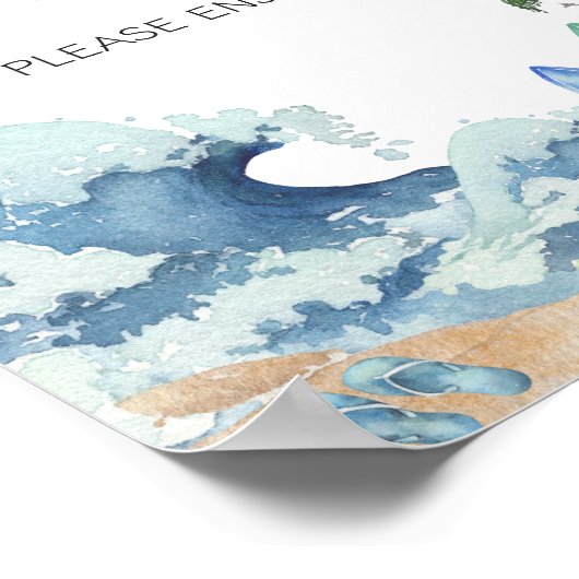 Surf Board Beach Baby shower Eten Poster (Hoek)