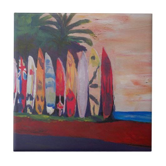 Surf Board Fence Wall aan de zijkant Tegeltje (Voorkant)