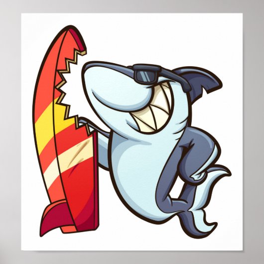 Surf Board Shark Poster (Voorkant)