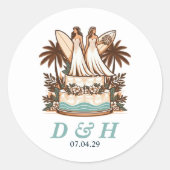 Surf bruiden bruiloft ronde sticker (Voorkant)