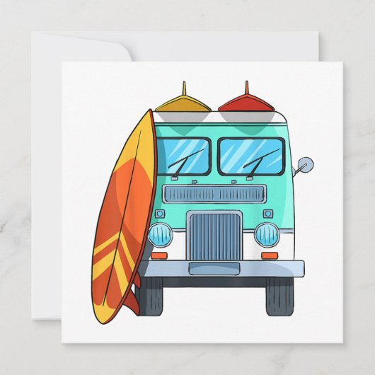 Surf Bus Surfplank Palmboom Surfing Surfer Golven Kaart (Voorkant)