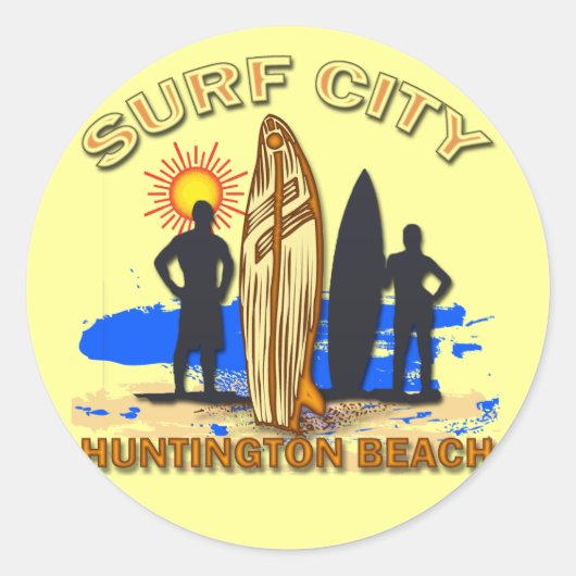 SURF CITY HUNTINGTON BEACH RONDE STICKER (Voorkant)