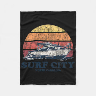 Surf City Nc Vintage Botens 70s Retro Boot Design Fleece Deken