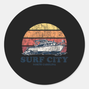 Surf City Nc Vintage Varend 70s Retro Boot Design Ronde Sticker