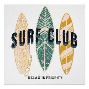 Surf Club Zomer Strand Vakantie Grappige Vintage Perfect Poster