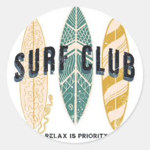 Surf Club Zomer Strand Vakantie Grappige Vintage Ronde Sticker