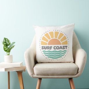 Surf Coast Vintage Zonsondergang Strand Retro Desi Kussen