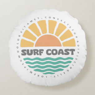 Surf Coast Vintage Zonsondergang Strand Retro Desi Rond Kussen