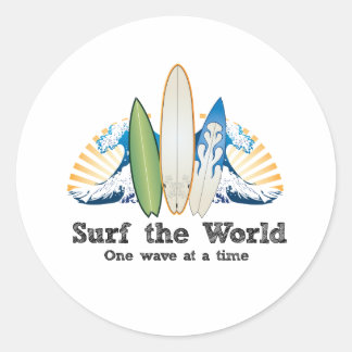 Surf de wereld, één golf per keer ronde sticker
