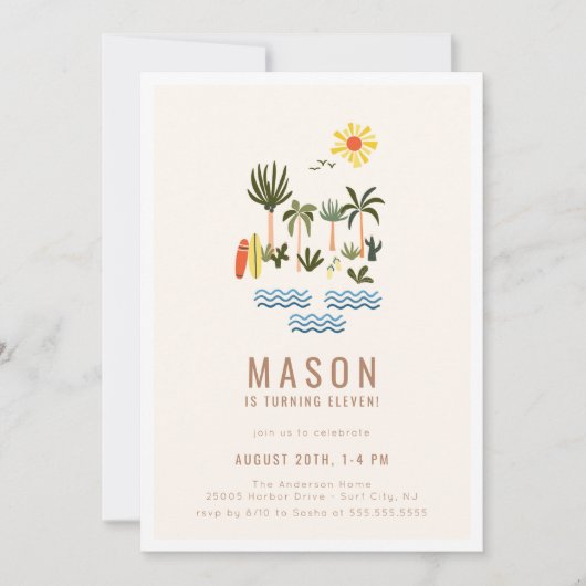 Surf d'été Invitation de fête d'anniversaire (Devant)