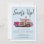 Surf d'été | Invitation vintage voiture rose (Devant)