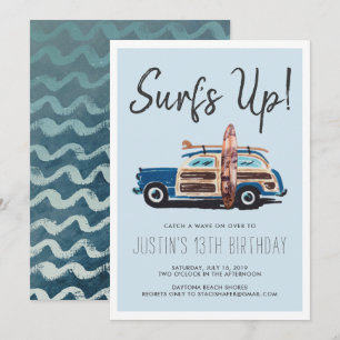 Surf d'été   Invitation Voiture Vintage