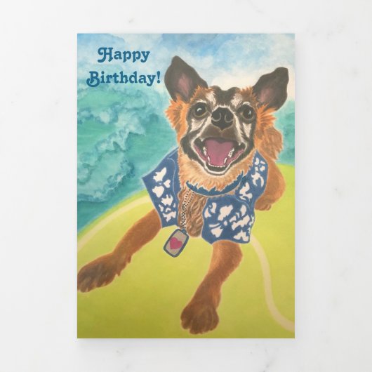 Surf Dog Birthday Card Drieluik Uitnodiging (Cover)