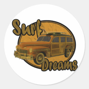 surf droomt houtachtige wagen bruin ronde sticker