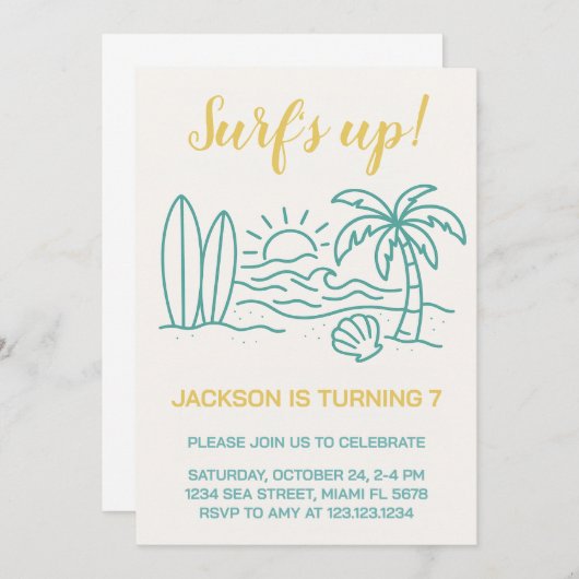 Surf éditable's Up Anniversaire Invitation (Devant / Derrière)