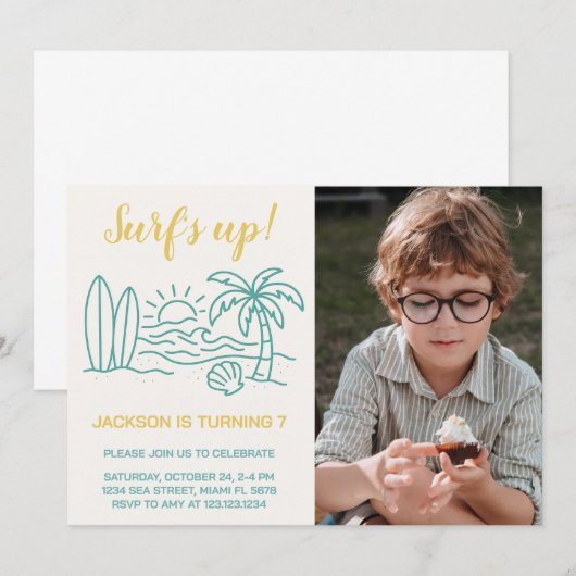 Surf éditable's Up Anniversaire Invitation avec ph (Devant / Derrière)