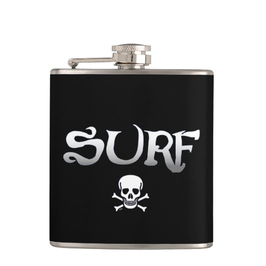 Surf en Schedel zwart omwikkelde kolf Heupfles (Voorkant)