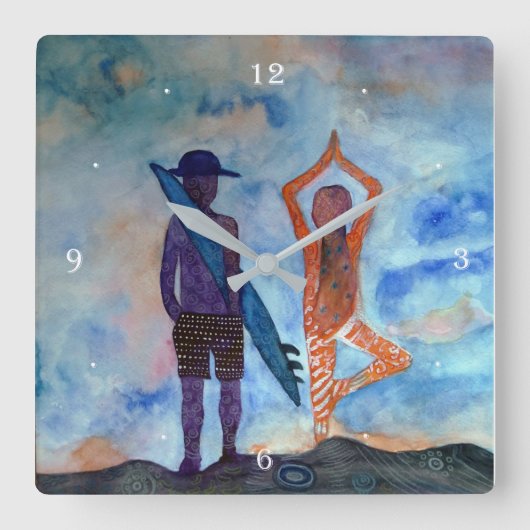 Surf et horloge murale carrée de yoga (Recto)