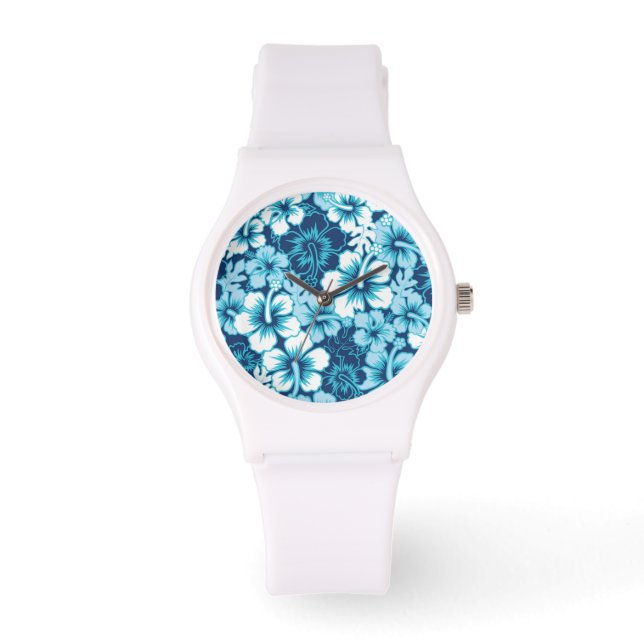 Surf Floral Hibiscus Pattern Horloge (Voorkant)