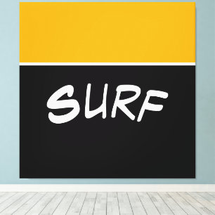SURF Fun Helder Gouden Geel Zwart Kleurblok Canvas Afdruk