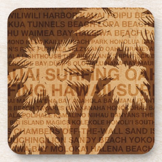 Surf Hawaii Palm Trees Faux Dessous de verre en bo (Devant)