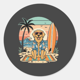Surf Hound Retro Strand Zomer Ronde Sticker