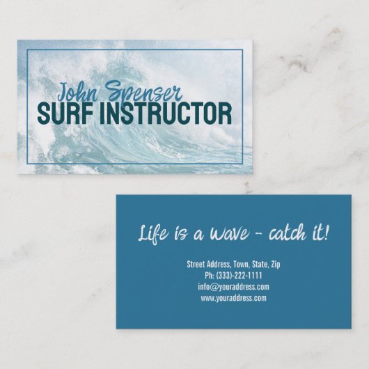 Surf Instructeur Surfing Lessons Big Ocean Wave Visitekaartje (Voorkant / Achterkant)
