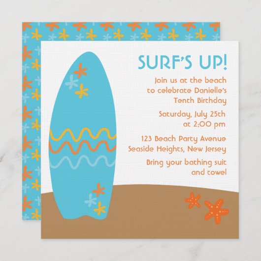 SURF ! Invitations de beach party (Devant / Derrière)
