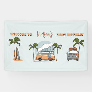 Surf is op de grote één Surf eerste verjaardag Spandoek