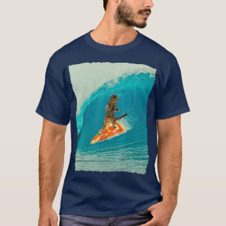 Surf Kat Kat Riding a Wave met Pizza Surf Boa T-shirt