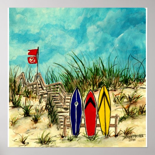 surf kunst - surfplanken en zandduinen San Diego Poster (Voorkant)
