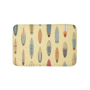 Surf Leven   Retro Kust Surfboard Print Geel Badmat