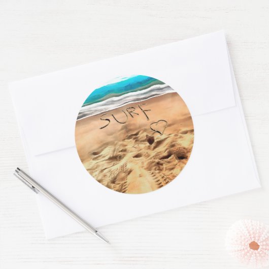 Surf Liefde. Ronde Sticker (Envelop)