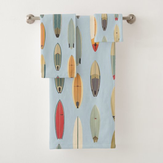 Surf Life - Retro Coastal Blue Surfboard Print Bad Handdoek (Insitu)