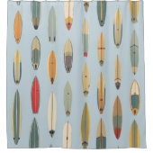 Surf Life - Retro Coastal Blue Surfboard Print Douchegordijn (Voorkant)