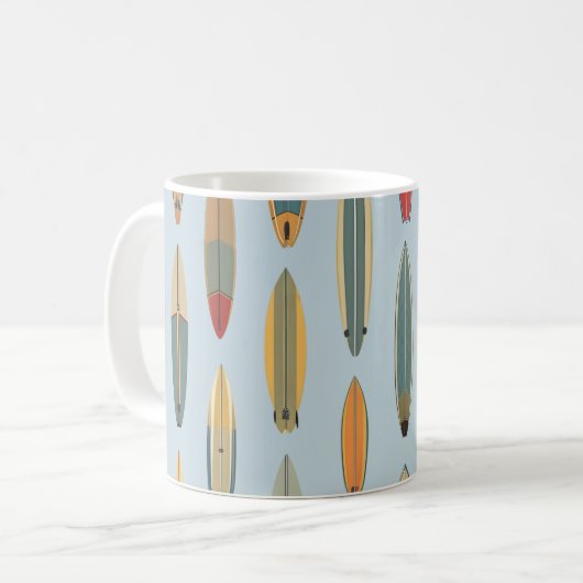 Surf Life - Retro Coastal Blue Surfboard Print Koffiemok (Voorkant links)