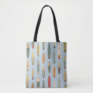 Surf Life Retro Kust Blauw Surfboard Print Strand Draagtas