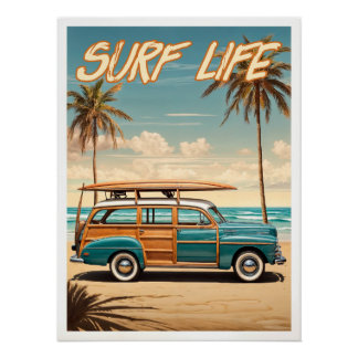 Surf Live Poster woody station wagon Perfect Poster