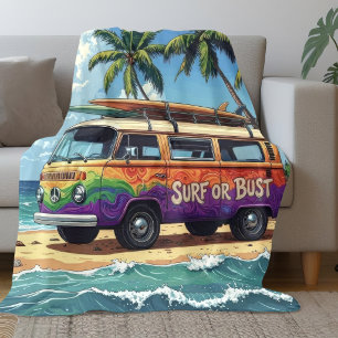 Surf Of Bust Groovy Retro Hippie Surfer Strand Bus Fleece Deken