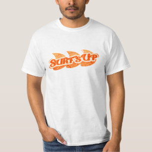 Surf omhoog mannen heldere oranje golven op wit t- t-shirt