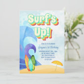 Surf Omhoog Retro Beach Eerste Verjaardag Kaart (Staand voorkant)