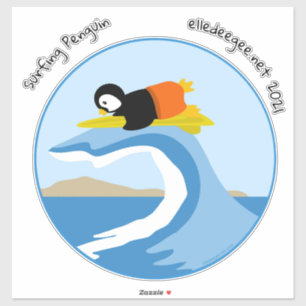 Surf-op-pinguïn, vinylSticker met waterscheiding Sticker