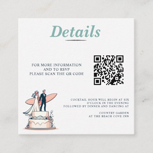 Surf Paar Bruiloft QR Code Informatiekaartje (Voorkant)