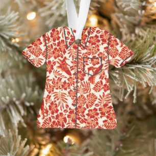 Surf Pareau Hawaiian Hibiscus Aloha Shirt- Rood Ornament