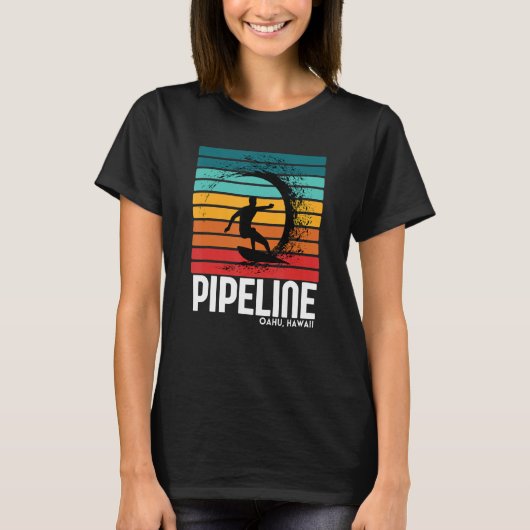 Surf Pipeline Oahu Beach Retro Surfing T-shirt (Voorkant)