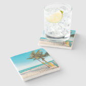 Surf planken op strandwerend kussen stenen onderzetter (Zijkant)