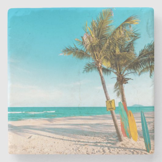 Surf planken op strandwerend kussen stenen onderzetter (Voorkant)