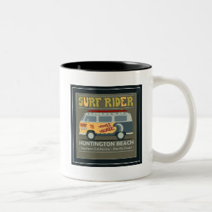 Surf Rider Huntington Beach Poster Tweekleurige Koffiemok
