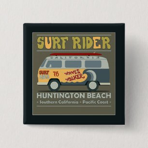 Surf Rider Huntington Beach Poster Vierkante Button 5,1 Cm
